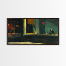 Load image into Gallery viewer, Demon Having a Cheeseburger in a Diner, Funny / Liminal Halloween Art, Framed Canvas Print
