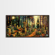 Load image into Gallery viewer, Colorful Haunted Grave Yard In The Spring Time, Framed Canvas Print, Spooky Wall Art, Halloween Spooky Season Decor