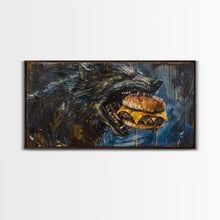 Load image into Gallery viewer, Big Ol Werewolf Having A Cheese Burger - Framed Canvas Print - Funny Halloween Art