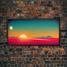 Load image into Gallery viewer, Art Deco Wall Decor, Wall Art, Framed Canvas Print, Retro Style Sunset Art, Scifi Wall Decor, 2 Suns