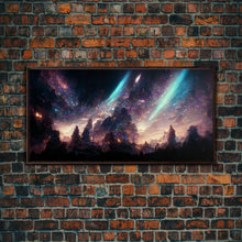 Carregar imagem no visualizador da galeria, Aurora Borealis Landscape Canvas Print, Mountains of Norway, cool wall art, unique wall art, mountain landscape wall art, space and stars