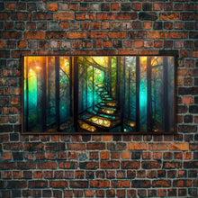 Cargar imagen en el visor de la galería, Fantasy wall art, canvas print, magical forest, fantasy landscape art, ready to hang wall art, bioluminescent glowing fantasy wall decor