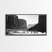 Carregar imagem no visualizador da galeria, Framed Canvas Print of Cowboys Riding through Canyon, Western Wall Art for Living Room or Bedroom, Unique Home Decor