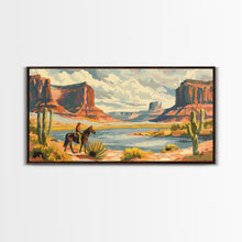 Load image into Gallery viewer, Cowboy in Monument Valley Landscape, Framed Canvas Print for Rustic Living Room Decor, Western Art for Bedroom and Home Decoration
