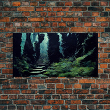 Cargar imagen en el visor de la galería, Fantasy Forest with Temple Steps, Wall Decor, Ready To Hang Framed Canvas Print, Oversize Wall Art