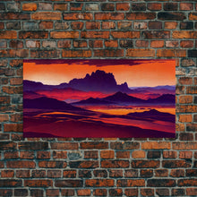 Load image into Gallery viewer, Arizona Desert Landscape at Sunset, Vaporwave Style Landscape, Cool Office Art, Ready To Hang Framed Canvas Print, Oversize Wall Art