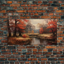 Carregar imagem no visualizador da galeria, Fall Decor Framed Canvas Print | Trees With Falling Leaves | Fall Wedding Decor | Fall Home Decor | Fall Wall Decor | Rustic Fall Decor