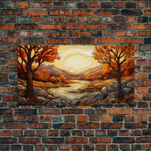 Carregar imagem no visualizador da galeria, Fall Centerpiece Landscape Painting Canvas Print, Stained Glass Style Art, Stained Glass Wall Art, Autumn Decor, Rustic Fall Art, Fall Decor