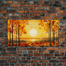 Load image into Gallery viewer, Beautiful Fall Decor Centerpiece Framed Canvas Print, Autumn Decor, Fall Wall Art, Above Mantle Wall Art, Stained Glass Style