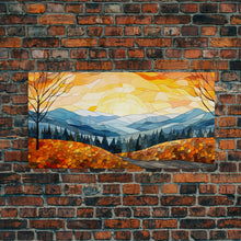 Load image into Gallery viewer, Beautiful Fall Decor Centerpiece Framed Canvas Print, Autumn Decor, Fall Wall Art, Above Mantle Wall Art, Stained Glass Style