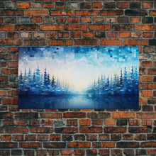 Carregar imagem no visualizador da galeria, A Winter Scene, Framed Canvas Print, Mosaic Style Painting Print, Stained Glass Style Art, Above Mantle Art, Living Room Decor