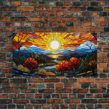 Cargar imagen en el visor de la galería, Stained Glass Wall Art, Abstract Wall Print, Sunset Art, Canvas Print, Wall Hanging, Panoramic Art, Bookshelf Decor, New Home Gift Ideas
