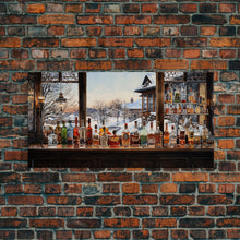 Load image into Gallery viewer, Bar Wall Decor, Winter Wall Print, Canvas Print, Wall Hanging, Panoramic Art, Home Bar Decor, Newlywed Gift, Tiny House Decor, Room Decor