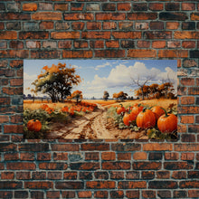 Cargar imagen en el visor de la galería, Fall Wall Art, Pumpkin Decor, Nature Wall Art, Canvas Print, Wall Hanging, Panoramic Art, Farmhouse Art, Country Home Decor, Kitchen Prints