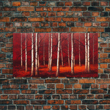Load image into Gallery viewer, Birch Trees, Haunted birch forest, blood red forest, framed canvas print, ready to hang framed wall art