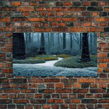 Carregar imagem no visualizador da galeria, Cabin art, snow covered winter forest, winter vacation home art, framed canvas print, ready to hang framed wall art