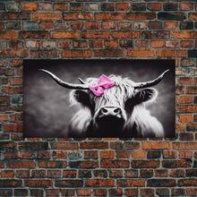 Load image into Gallery viewer, Cute Highland cattle canvas, wall art, Farmhouse decor, Cow Black White print Rustic wall decor Animals painting Scottish cow wall art