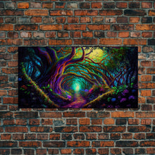 Cargar imagen en el visor de la galería, Fantasy wall art, canvas print, magical forest, fantasy landscape art, ready to hang wall art, magical glowing forest fantasy art