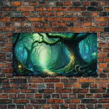 Load image into Gallery viewer, Beautiful magical fairy forest, Framed canvas print, Fantasy forest wall art Enchanted forest, Fantasy Home Decor