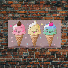 Load image into Gallery viewer, Ice Cream Wall Art, Framed Canvas Print, Cute Kawaii Art, Anime Style Wall Art, Ice Cream Parlor Art, Ice Cream Shop