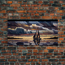 Carregar imagem no visualizador da galeria, Art Deco Stained Glass Sail Boat Wall Art | Framed Canvas Print | Nautical Art | Seascape Art | Beach House Decor