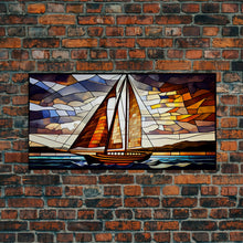 Carregar imagem no visualizador da galeria, Art Deco Stained Glass Sail Boat Wall Art | Framed Canvas Print | Nautical Art | Seascape Art | Beach House Decor