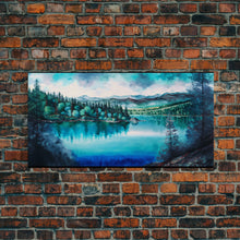 Load image into Gallery viewer, Blue Lake Art | Framed Canvas Print | Blue Lake Painting | Oregon Lake House Decor | Guest Room Landscape Painting | Cascade Lakes Painting