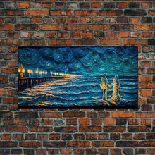 Load image into Gallery viewer, Couple Standing On The Beach, Abstract Art, Framed Canvas Print, Wood Framed Wall Art, Gift For Couples, Gift, Van Gogh Style Art