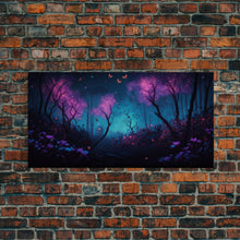 Load image into Gallery viewer, Beautiful forest canvas print Fantasy forest wall art Forest Painting, Framed Art, Glowing Butterflies