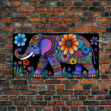 Load image into Gallery viewer, Elephant Art, Wall Art, Framed Canvas Print, Canvas Art, Indian Style Abstract Elephant With Flowers