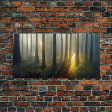 Load image into Gallery viewer, Canvas print of a forest floor at golden hour, watercolor painting print, cool living room or guest room wall art