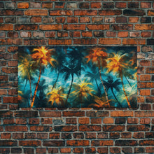 Carregar imagem no visualizador da galeria, Abstract Tropical Wall Art, Palm Trees Wall Decor, Blue Abstract Art, Panoramic Wall Decor, Canvas Print, Wall Art, Framed Canvas Art