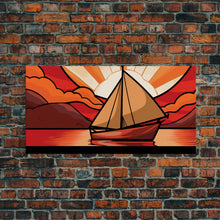 Carregar imagem no visualizador da galeria, Abstract Seascape Wall Art, Stained Glass Wall Decor, Sailboat Wall Art, Panoramic Wall Decor, Canvas Print, Wall Art, Framed Canvas Art