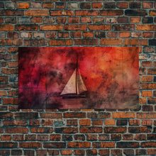 Carregar imagem no visualizador da galeria, Abstract Sailboat Wall Decor, Ocean Wall Art, Boat Wall Art, Red Wall Decor, Panoramic Wall Decor, Canvas Print, Wall Art, Framed Canvas Art