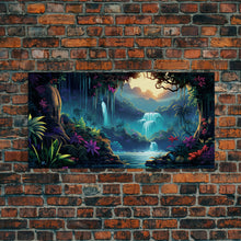 Carregar imagem no visualizador da galeria, Fantasy Forest Wall Art, Waterfalls, Forest Wall Art, Trees Wall Print, Panoramic Art, Wall Art, Canvas Art, Landscape Art, Gaming Wall Art
