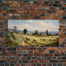 Load image into Gallery viewer, Countryside Painting, Sheep Wall Art, Farm Animals, Farm Art, Panoramic Art, Wall Art, Canvas Art, Landscape Art, Farmhouse Wall Art