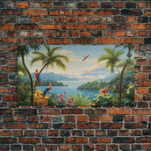 Load image into Gallery viewer, Animal Wall Art, Bird Art Print, Wall Hanging, Parrot Painting, Tropical Wall Art, Panoramic Art, Wall Art, Canvas Art, Landscape Art