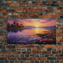 Load image into Gallery viewer, Beautiful Lake At Sunset, Framed Canvas Print, Landscape Oil Painting Print, Lakehouse Art, Lake Art, Lake House Decor, Nature Art
