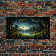 Load image into Gallery viewer, Enchanted Forest, Wildflower Meadow, Butterfly Art, Panoramic Art, Wall Art, Canvas Art, Landscape Art, Landscape Print, Nursery Wall Art