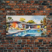 Load image into Gallery viewer, Architecture Art, Midcentury Modern, House Portrait, Watercolor House, Panoramic Art, Wall Art, Canvas Art, Landscape Art, Realtor Gift