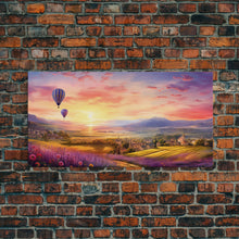 Load image into Gallery viewer, Beautiful Fields of Lavender, Framed Canvas Print, Wall Art, Boho Wall Decor, Sunset Painting, French Countryside, Farmhouse Art