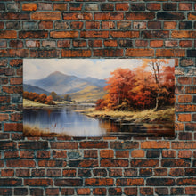 Carregar imagem no visualizador da galeria, Autumn By The Lake, Framed Canvas Print, Original Landscape Painting, Fall Decor, Boho Minimalist Farmhouse Decor, Rustic Art