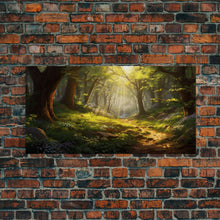 Cargar imagen en el visor de la galería, Forest Wall Art, Trees Art Print, Enchanted Forest, Panoramic Art, Wall Art, Canvas Art, Landscape Art Print, Game Room Décor, Cozy Gift