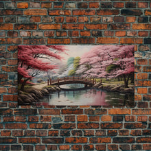 Cargar imagen en el visor de la galería, Cherry Blossoms, Japanese Wall Art, River Wall Art, Panoramic Art, Wall Art, Canvas Art, Landscape Art, Living Room Art, Tiny House Décor