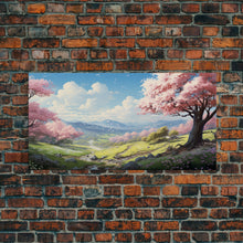 Cargar imagen en el visor de la galería, Cherry Blossom Art, Mountains Wall Art, Spring Art, Panoramic Art, Wall Art, Canvas Art, Landscape Art, Teacher Gift, Family Room Art