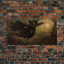 Cargar imagen en el visor de la galería, Cool Witch Art, The Flying Witch, Framed Canvas Print, Halloween Wall Art, Horror Prints, Halloween Decoration, Witch Print, Halloween Witch