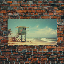 Load image into Gallery viewer, Beach Lifeguard Hut, Framed Canvas Print, Liminal Art, Framed Wall Decor, Beach Lifeguard Photography, Surf Art, Surf Print, Nautical Decor