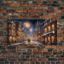 Cargar imagen en el visor de la galería, Christmas / New Years Fireworks - Framed Canvas Print - Christmas Wall Art - Christmas Oil Painting - Holiday Decor - Seasonal Art