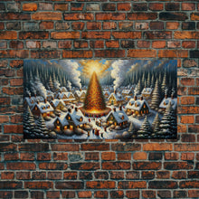 Carregar imagem no visualizador da galeria, Abstract Christmas Village Centerpiece Wall Art | Framed Canvas Print | Christmas Oil Painting Winter Wonderland | Retro Farmhouse Christmas