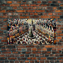 Carregar imagem no visualizador da galeria, Art Deco Stained Glass Style Christmas Village - Framed Canvas Print - Retro Xmas Art - Christmas Decor - Christmas Wall Art - Christmas Art